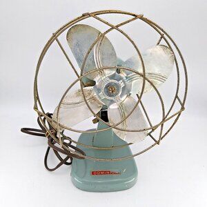 Vintage Dominion Model 2004A 8" Metal Desk Fan – Works – Plug-In Start/Stop